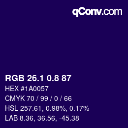 カラーコード: RGB 26.1 0.8 87 | qconv.com
