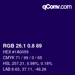 カラーコード: RGB 26.1 0.8 89 | qconv.com