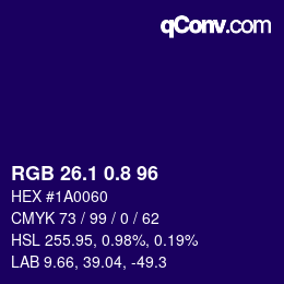 カラーコード: RGB 26.1 0.8 96 | qconv.com