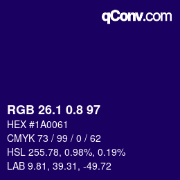 カラーコード: RGB 26.1 0.8 97 | qconv.com