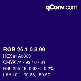 カラーコード: RGB 26.1 0.8 99 | qconv.com