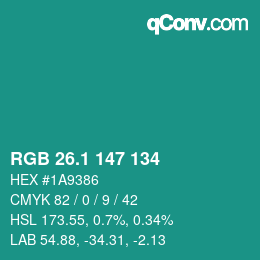 カラーコード: RGB 26.1 147 134 | qconv.com