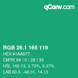 カラーコード: RGB 26.1 165 119 | qconv.com