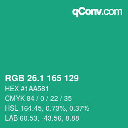 カラーコード: RGB 26.1 165 129 | qconv.com