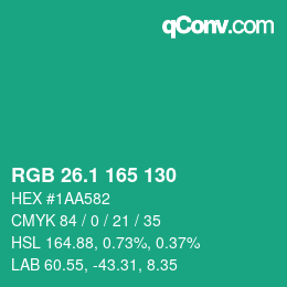カラーコード: RGB 26.1 165 130 | qconv.com