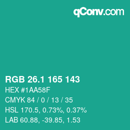 カラーコード: RGB 26.1 165 143 | qconv.com