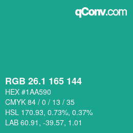 カラーコード: RGB 26.1 165 144 | qconv.com