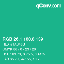 カラーコード: RGB 26.1 180.8 139 | qconv.com
