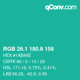 カラーコード: RGB 26.1 180.8 158 | qconv.com