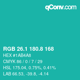 カラーコード: RGB 26.1 180.8 168 | qconv.com