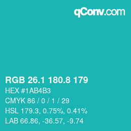 Color code: RGB 26.1 180.8 179 | qconv.com