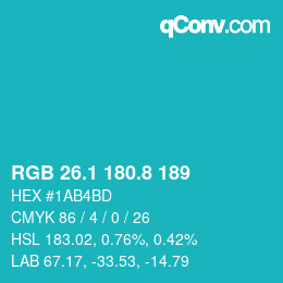 カラーコード: RGB 26.1 180.8 189 | qconv.com