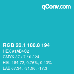 カラーコード: RGB 26.1 180.8 194 | qconv.com