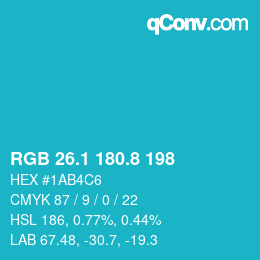 カラーコード: RGB 26.1 180.8 198 | qconv.com