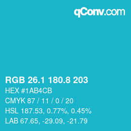 カラーコード: RGB 26.1 180.8 203 | qconv.com