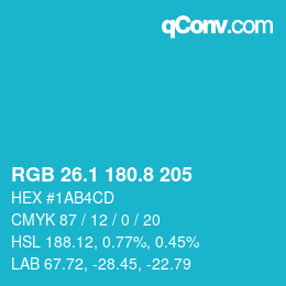 カラーコード: RGB 26.1 180.8 205 | qconv.com