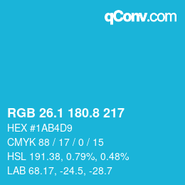 カラーコード: RGB 26.1 180.8 217 | qconv.com