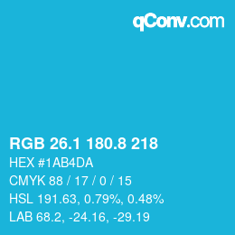 カラーコード: RGB 26.1 180.8 218 | qconv.com