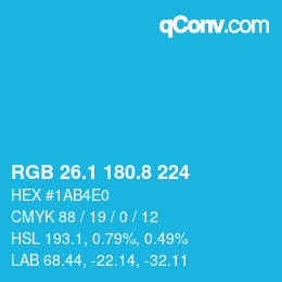 カラーコード: RGB 26.1 180.8 224 | qconv.com
