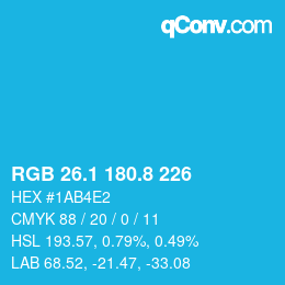 カラーコード: RGB 26.1 180.8 226 | qconv.com