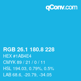 カラーコード: RGB 26.1 180.8 228 | qconv.com