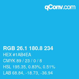 カラーコード: RGB 26.1 180.8 234 | qconv.com