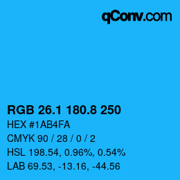 Color code: RGB 26.1 180.8 250 | qconv.com
