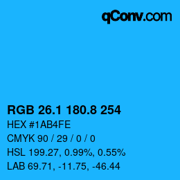 カラーコード: RGB 26.1 180.8 254 | qconv.com
