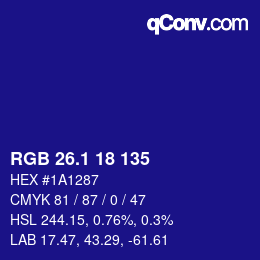 カラーコード: RGB 26.1 18 135 | qconv.com