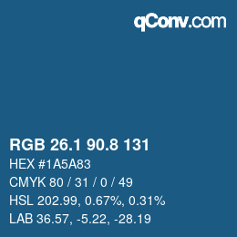カラーコード: RGB 26.1 90.8 131 | qconv.com