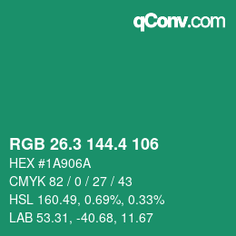 カラーコード: RGB 26.3 144.4 106 | qconv.com