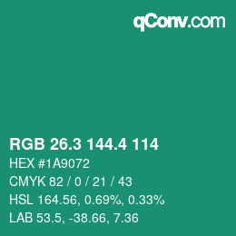 カラーコード: RGB 26.3 144.4 114 | qconv.com