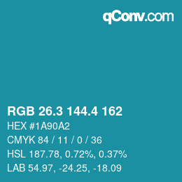 カラーコード: RGB 26.3 144.4 162 | qconv.com