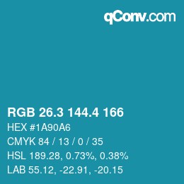 カラーコード: RGB 26.3 144.4 166 | qconv.com