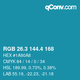 カラーコード: RGB 26.3 144.4 168 | qconv.com