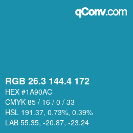 カラーコード: RGB 26.3 144.4 172 | qconv.com