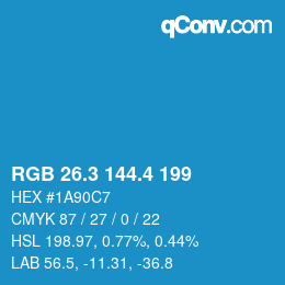 カラーコード: RGB 26.3 144.4 199 | qconv.com