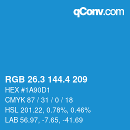 カラーコード: RGB 26.3 144.4 209 | qconv.com