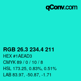 カラーコード: RGB 26.3 234.4 211 | qconv.com