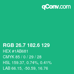 カラーコード: RGB 26.7 182.6 129 | qconv.com
