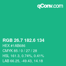 カラーコード: RGB 26.7 182.6 134 | qconv.com