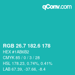 カラーコード: RGB 26.7 182.6 178 | qconv.com