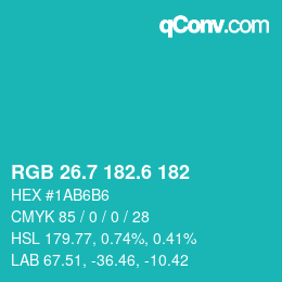 カラーコード: RGB 26.7 182.6 182 | qconv.com