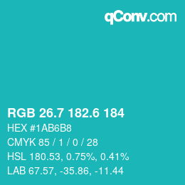 カラーコード: RGB 26.7 182.6 184 | qconv.com