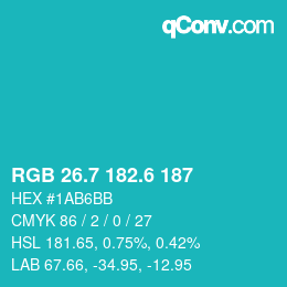 カラーコード: RGB 26.7 182.6 187 | qconv.com