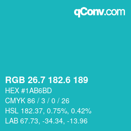 カラーコード: RGB 26.7 182.6 189 | qconv.com