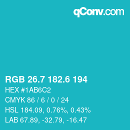カラーコード: RGB 26.7 182.6 194 | qconv.com
