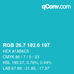 カラーコード: RGB 26.7 182.6 197 | qconv.com