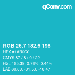 カラーコード: RGB 26.7 182.6 198 | qconv.com