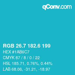 カラーコード: RGB 26.7 182.6 199 | qconv.com